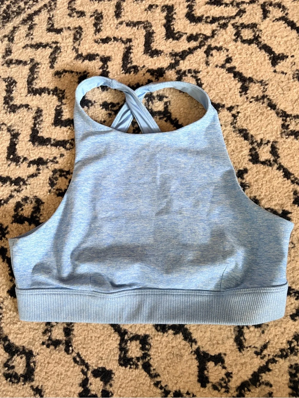ALO Yoga Heather Light Blue Crossback High-Neck Sports Bra